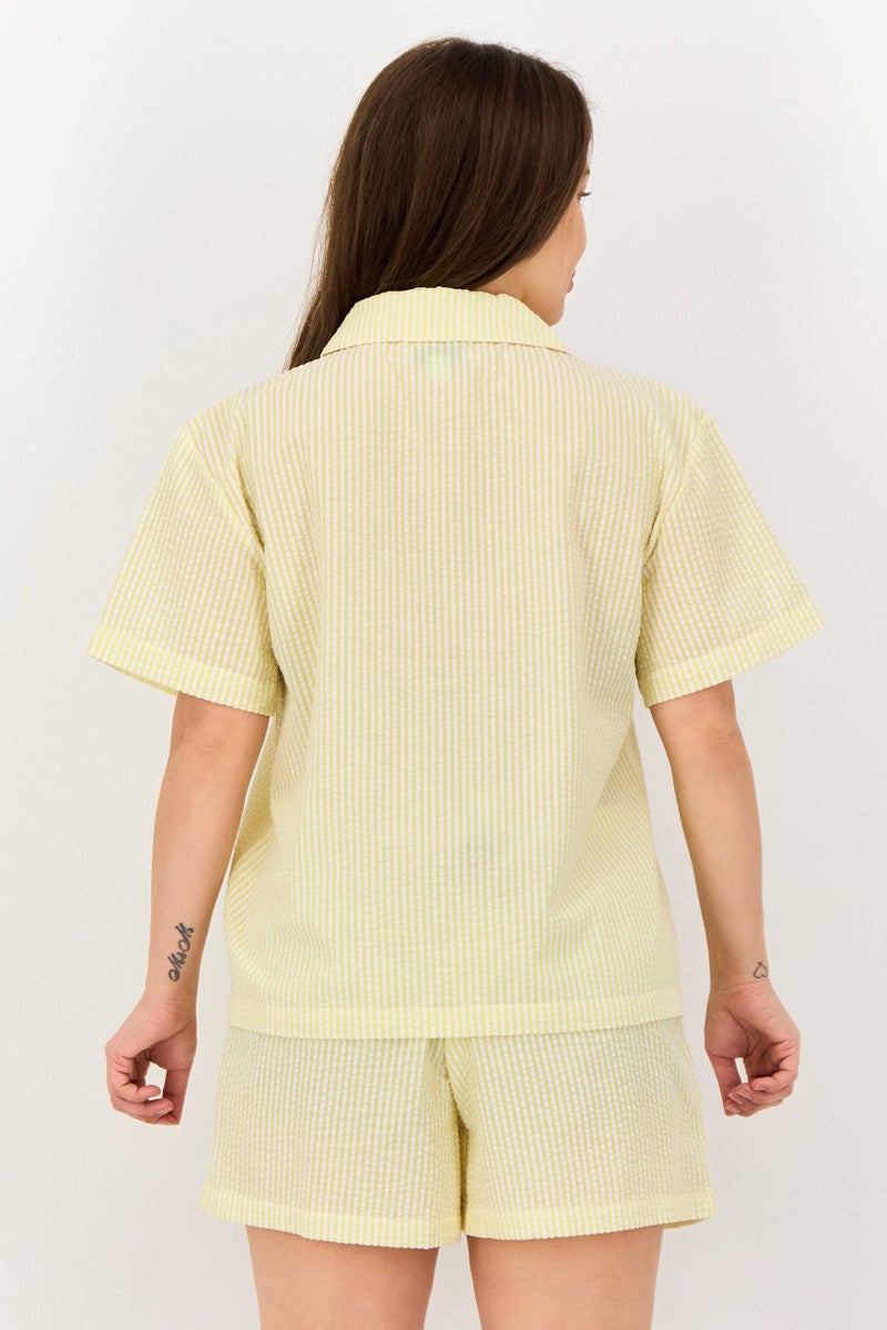 Rae Dunn Women 2 Pieces Spread Collar Embroidered Short Sleeve Pajama Set, Multicolor - Image 3